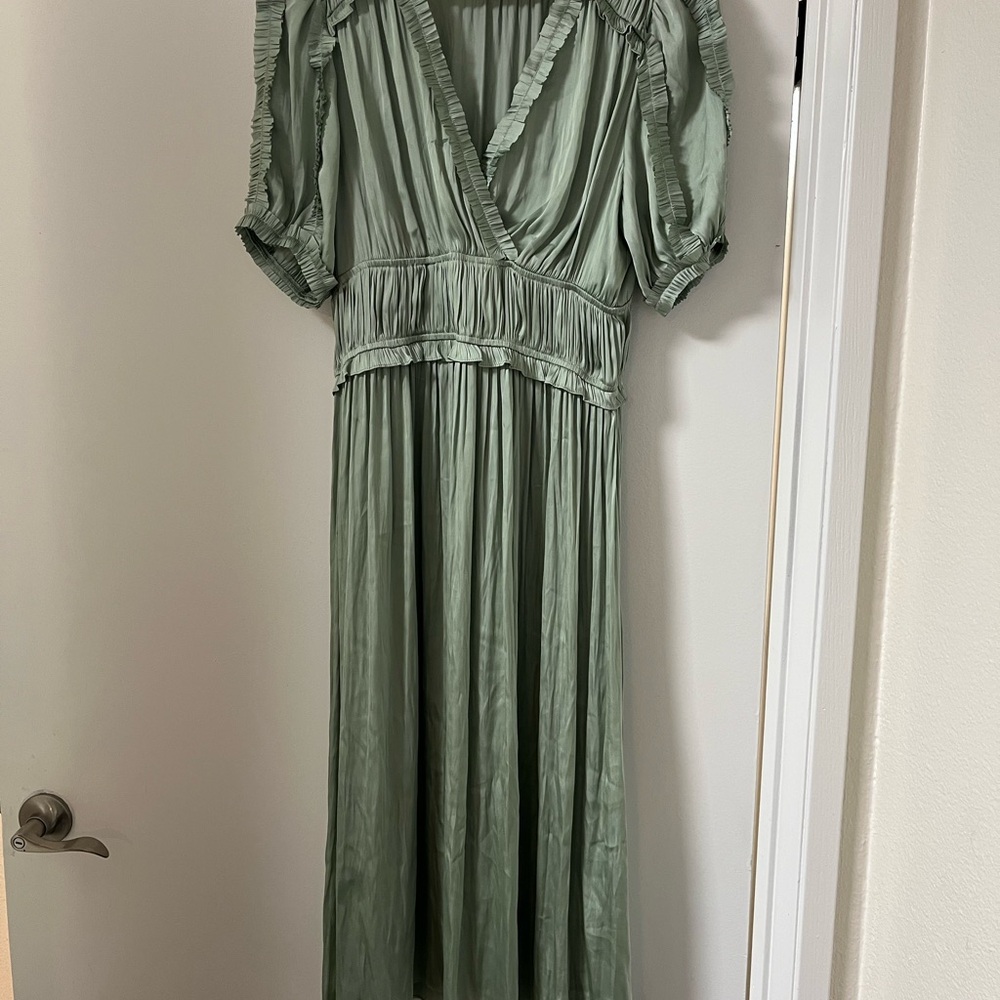 Current Air Green Pleated Puff Sleeve Sundress